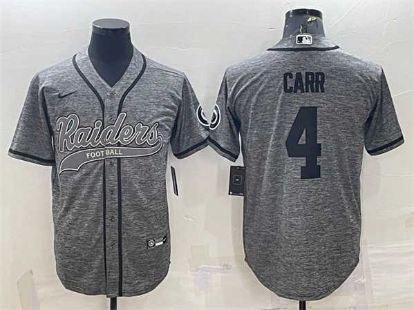 Mens Las Vegas Raiders #4 Derek Carr Gray With Patch Cool Base Stitched Baseball Jersey->las vegas raiders->NFL Jersey